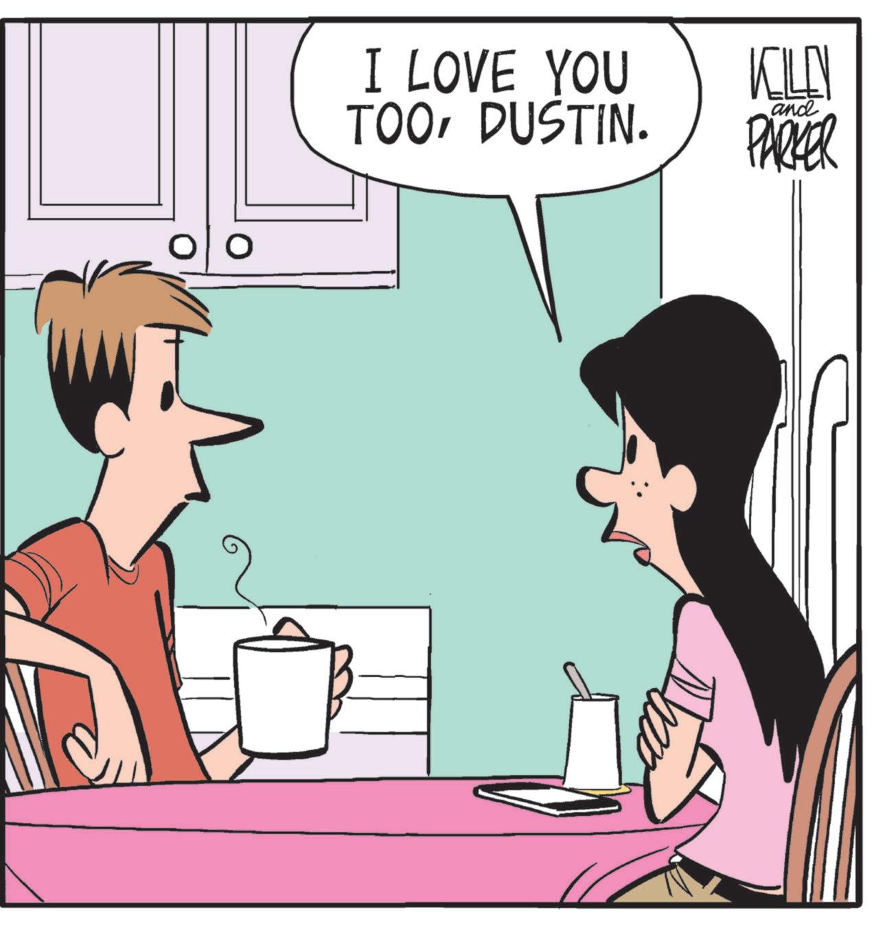 Animated cartoon OCR: I LOVE YOU TOODUSTIN. KILLEN and PARKER I LOVE YOU TOODUSTIN . KILLEN and PARKER