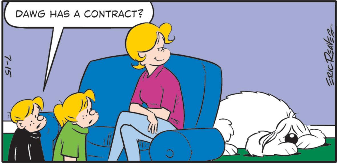 Animated cartoon OCR: 7-15 DAWG HAS A CONTRACT? ERIC REAVES 7-15 DAWG HAS A CONTRACT ? ERIC REAVES