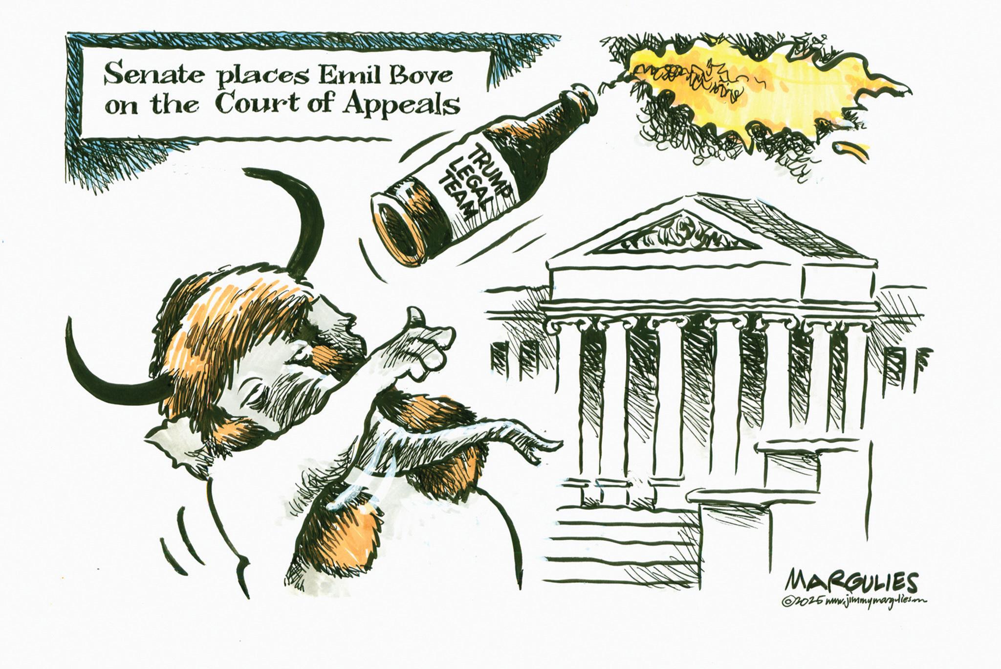 Graphic design OCR: Senate places Emil Bove on the Court of Appeals TRUMP LEGAL TEAM MARGULIES ©2025 www.jimmymargulies.m Senate places Emil Bove on the Court of Appeals TRUMP LEGAL TEAM MARGULIES © 2025 www.jimmymargulies.m