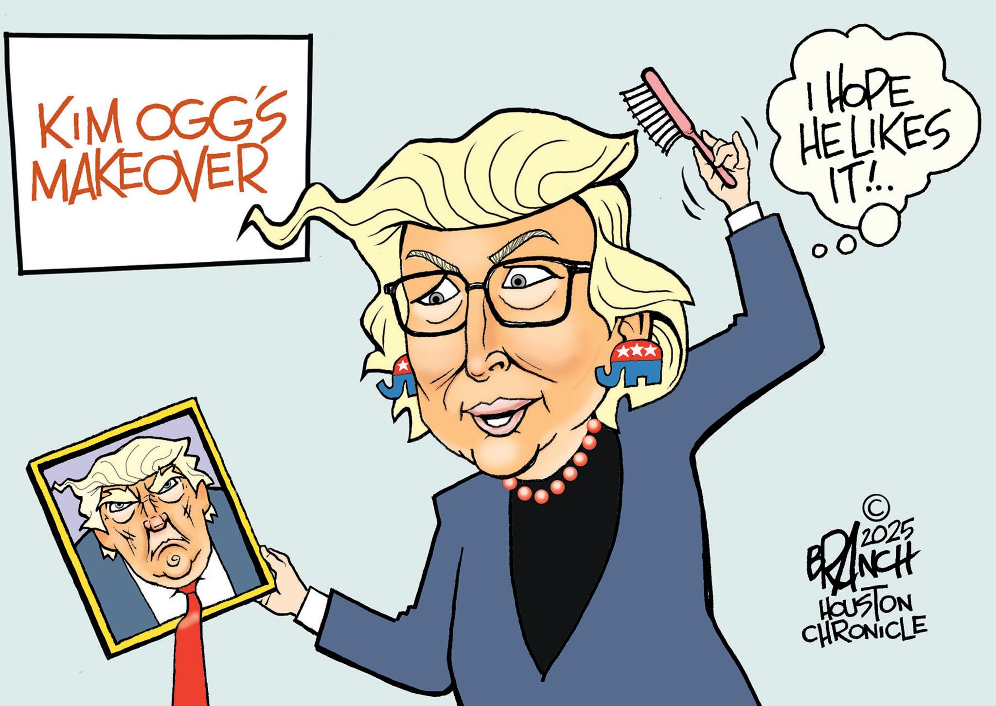 Sketch OCR: KIM OGG'S MAKEOVER I HOPE HE LIKES IT!.. 2025 BRANCH ? HOUSTON CHRONICLE KIM OGG'S MAKEOVER I HOPE HE LIKES IT ! .. 2025 BRANCH ? HOUSTON CHRONICLE