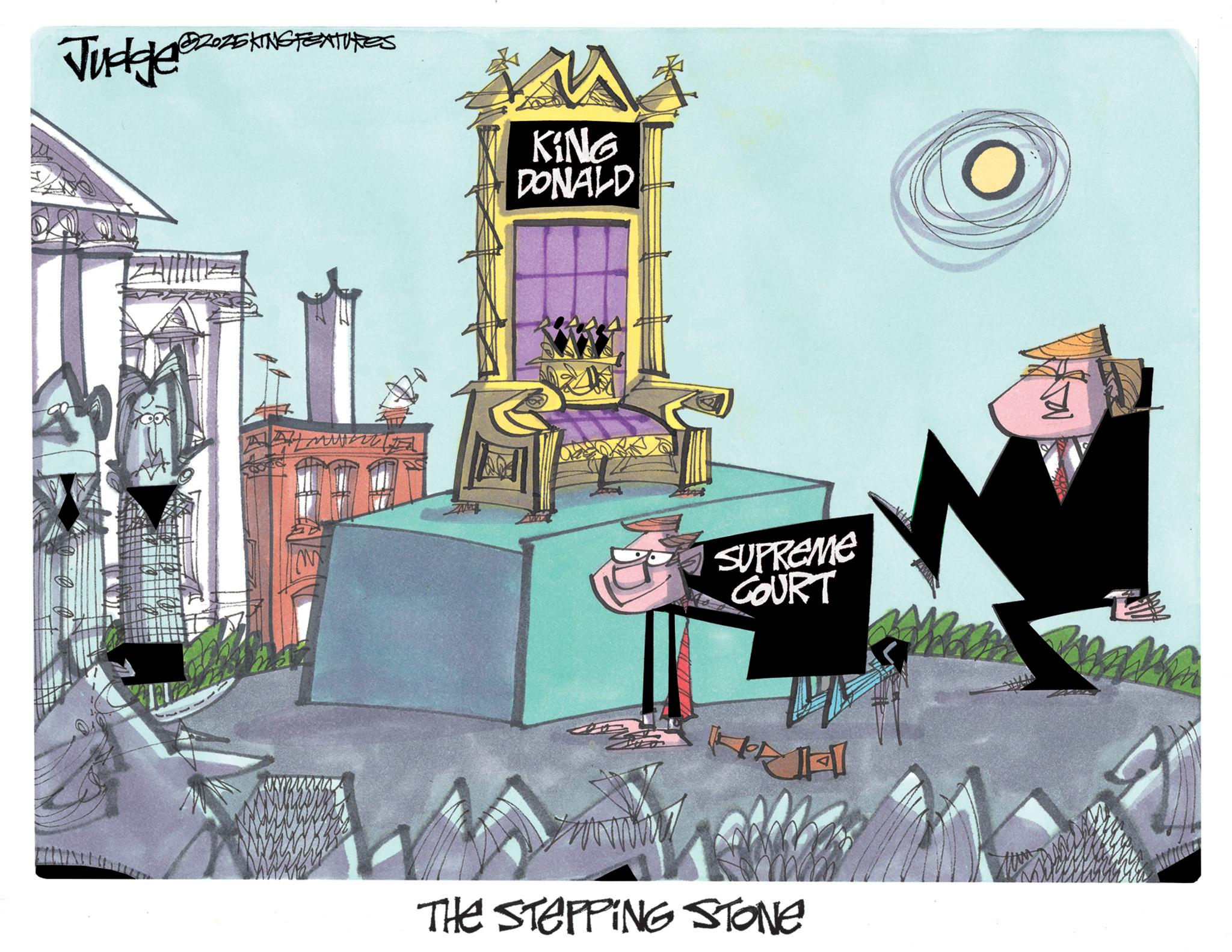 Graphic design OCR: 2025KING FEATURES Judge K A KING DONALD SUPREME COURT HEH THE STEPPING STONE 2025KING FEATURES Judge K A KING DONALD SUPREME COURT HEH THE STEPPING STONE