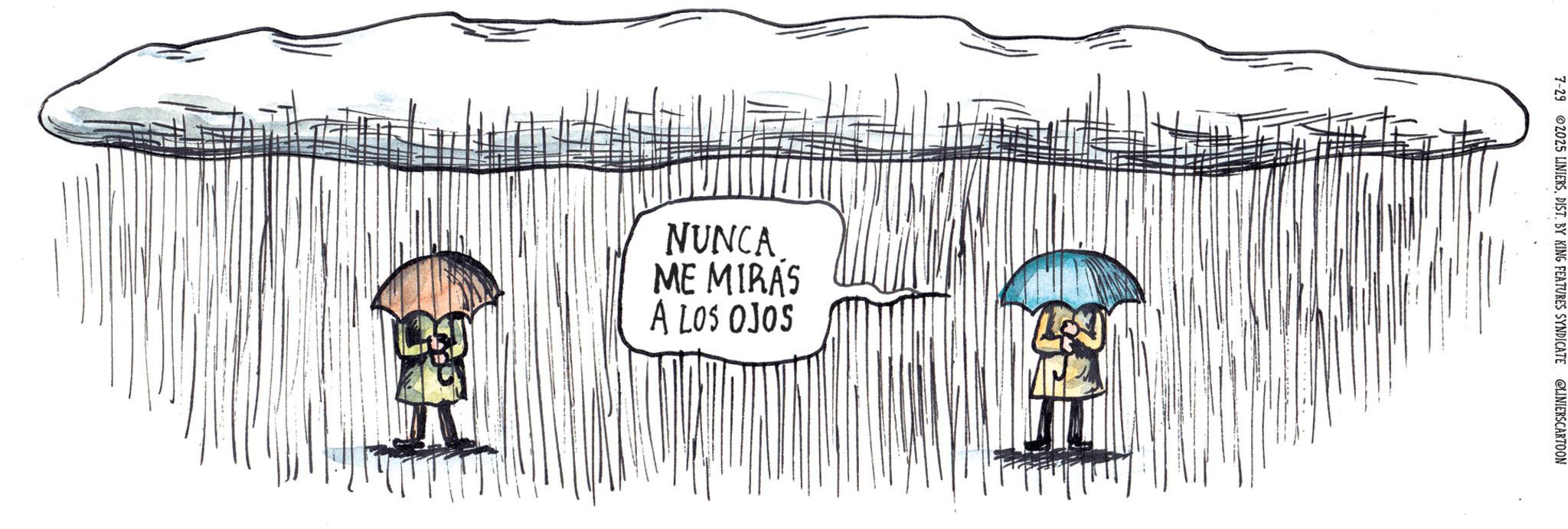 Animation OCR: NUNCA ME MIRAS A LOS OJOS 7-29 2025 LINIERSDIST. BY KING FEATURES SYNDICATE @LINIERSCARTOON NUNCA ME MIRAS A LOS OJOS 7-29 2025 LINIERSDIST . BY KING FEATURES SYNDICATE @LINIERSCARTOON