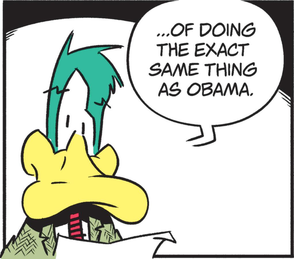 Fictional character OCR: ... OF DOING THE EXACT SAME THING AS OBAMA. ... OF DOING THE EXACT SAME THING AS OBAMA .