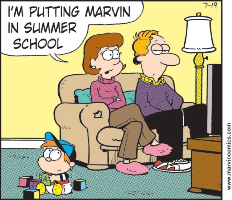 Illustration OCR: S I'M PUTTING MARVIN IN SUMMER SCHOOL 7-19 www.marvincomics.com S I'M PUTTING MARVIN IN SUMMER SCHOOL 7-19 www.marvincomics.com