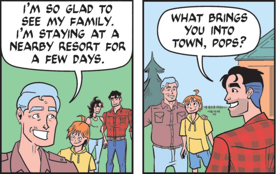 Publication OCR: I'M SO GLAD TO SEE MY FAMILY. I'M STAYING AT A NEARBY RESORT FOR A FEW DAYS. WHAT BRINGS YOU INTO TOWNPOPS? ? I'M SO GLAD TO SEE MY FAMILY . I'M STAYING AT A NEARBY RESORT FOR A FEW DAYS . WHAT BRINGS YOU INTO TOWNPOPS ? ?