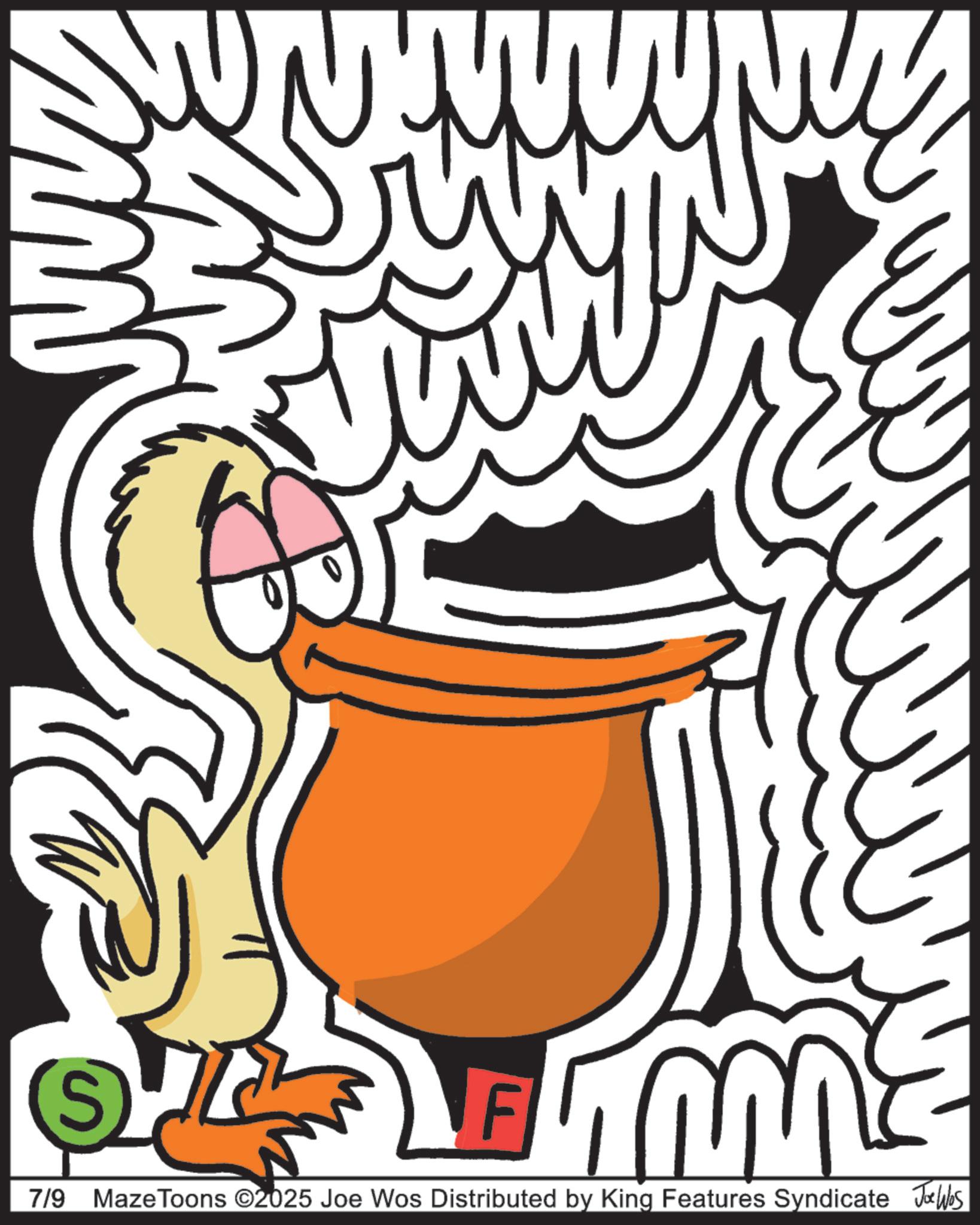 Animation OCR: (S) F 7/9 MazeToons ©2025 Joe Wos Distributed by King Features Syndicate Joe Was ( S ) F 7/9 MazeToons © 2025 Joe Wos Distributed by King Features Syndicate Joe Was
