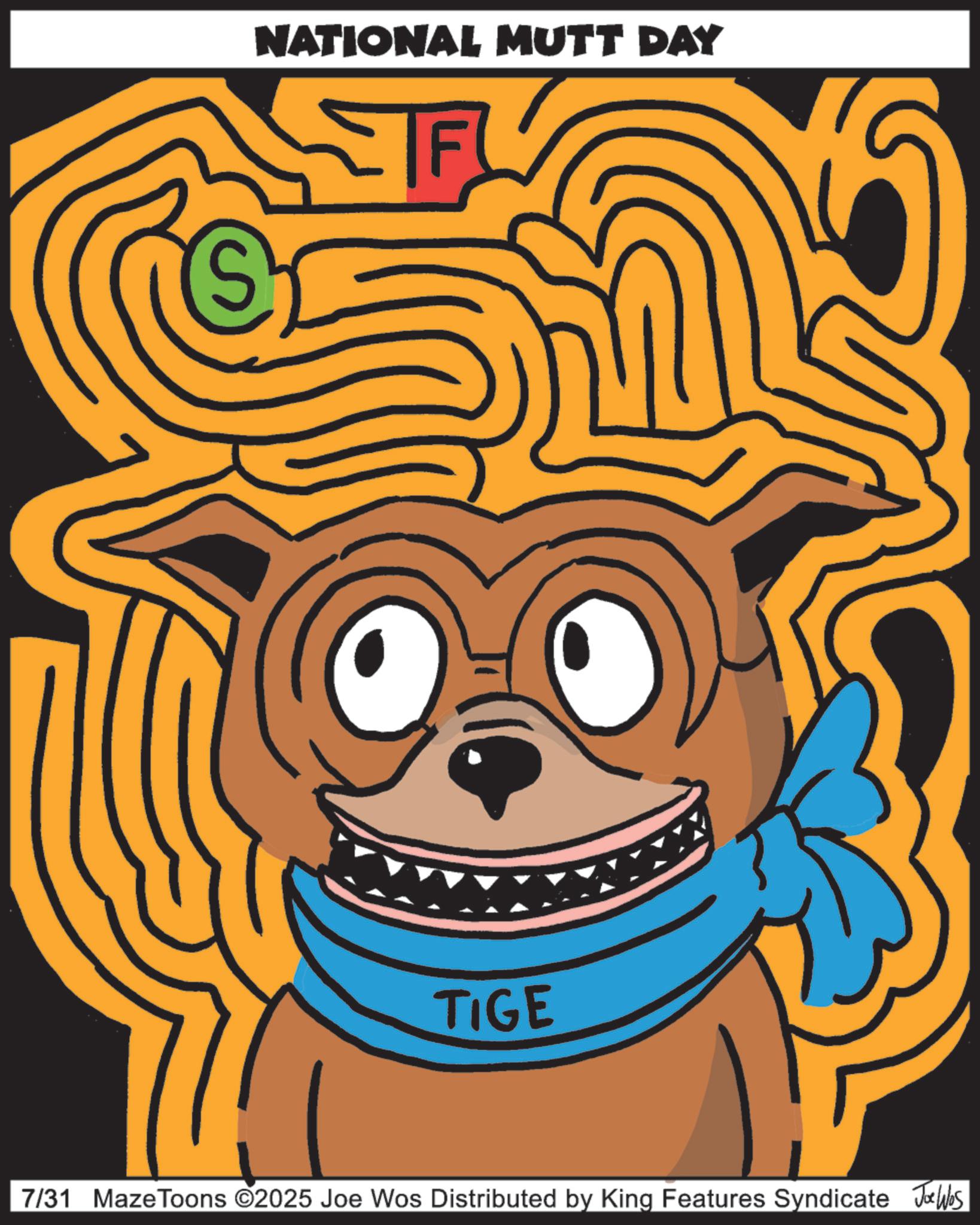 Animation OCR: NATIONAL MUTT DAY F TIGE 7/31 Maze Toons ©2025 Joe Wos Distributed by King Features Syndicate Jobs NATIONAL MUTT DAY F TIGE 7/31 Maze Toons © 2025 Joe Wos Distributed by King Features Syndicate Jobs
