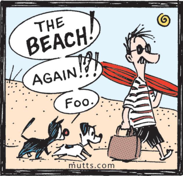 Clip art OCR: THE BEACH! AGAIN 10/ Foo. mutts.com -- THE BEACH ! AGAIN 10 / Foo . mutts.com --