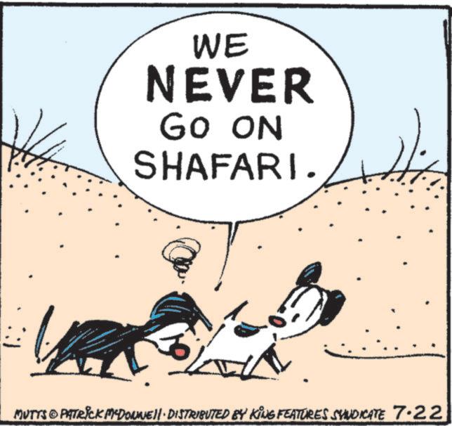 Animation OCR: WE NEVER GO ON SHAFARI. MUTTS & PATRICK MYDONNE|| · DISTRIBUTED BY KING FEATURES SYNDICATE 7.22 WE NEVER GO ON SHAFARI . MUTTS & PATRICK MYDONNE || · DISTRIBUTED BY KING FEATURES SYNDICATE 7.22