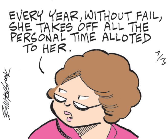 Animated cartoon OCR: ^/^ EVERY YEARSHE TAKES OFF ALL THE PERSONAL TIME ALLOTED TO HER. ^ / ^ EVERY YEARWITHOUT FAILSHE TAKES OFF ALL THE PERSONAL TIME ALLOTED TO HER .