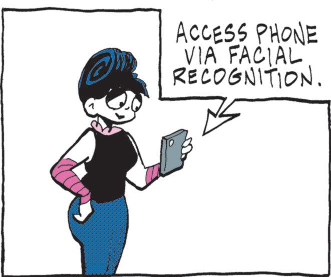 Animated cartoon OCR: ACCESS PHONE VIA FACIAL RECOGNITION. ACCESS PHONE VIA FACIAL RECOGNITION .