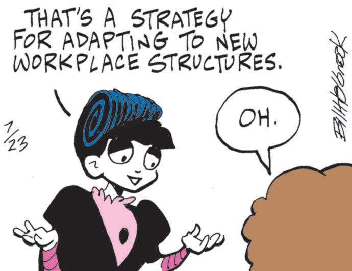 Animation OCR: v???? THAT'S A STRATEGY FOR ADAPTING TO NEW WORKPLACE STRUCTURES. OH. ? Billerbrook v ???? THAT'S A STRATEGY FOR ADAPTING TO NEW WORKPLACE STRUCTURES . OH . ? Billerbrook