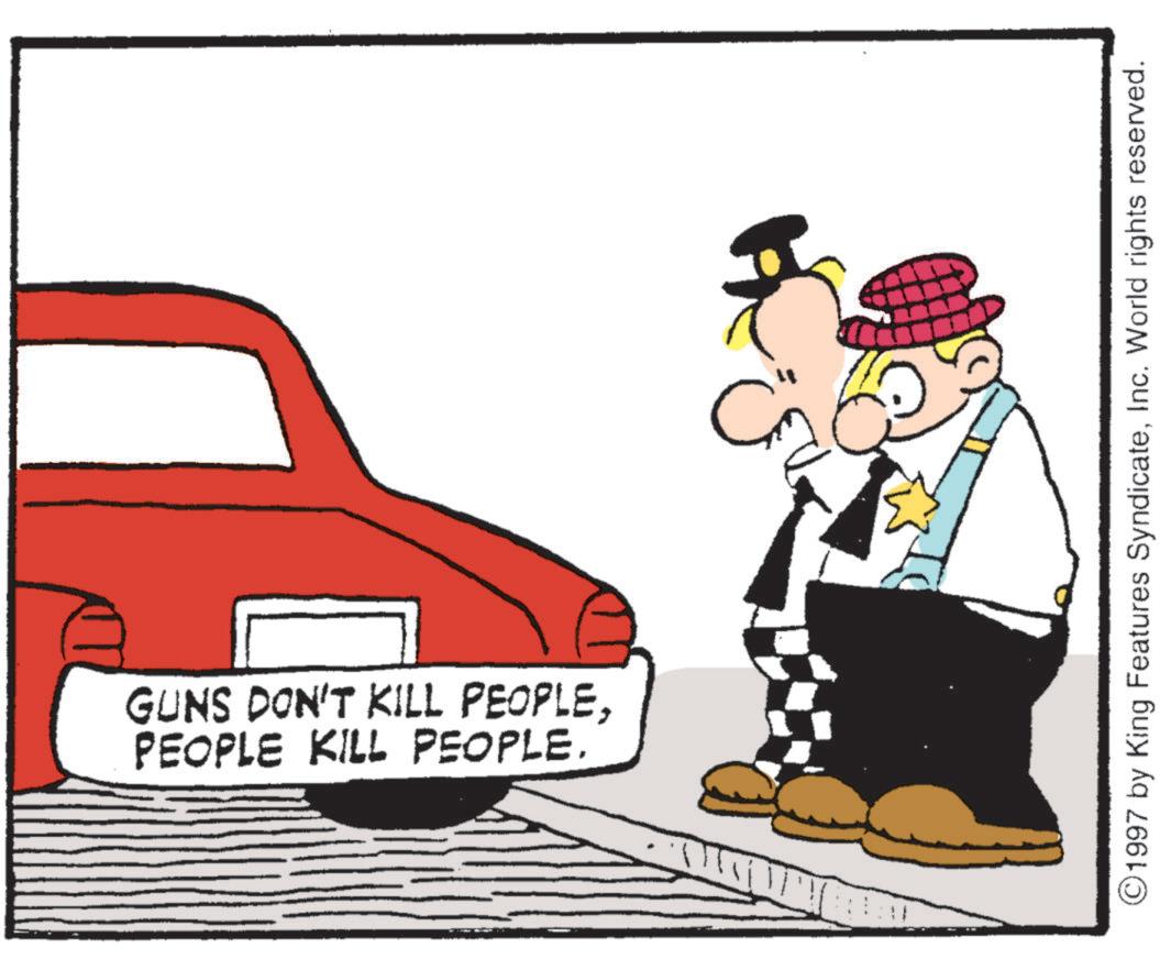 Animated cartoon OCR: PEOPLE KILL PEOPLE. GUNS DON'T KILL PEOPLEC ©1997 by King Features SyndicateInc. World rights reserved. PEOPLE KILL PEOPLE . GUNS DON'T KILL PEOPLEC © 1997 by King Features SyndicateInc. World rights reserved .