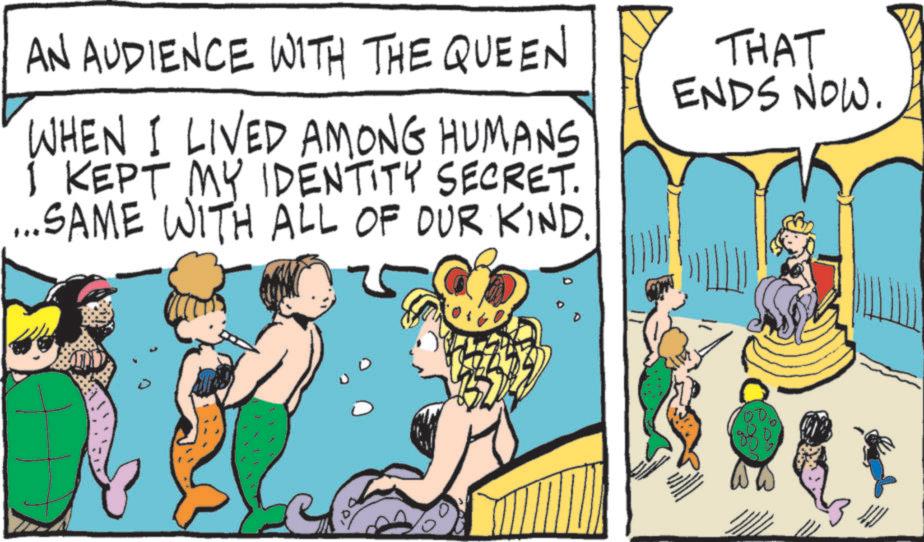 Comic book OCR: AN AUDIENCE WITH THE QUEEN WHEN I LIVED AMONG HUMANS 1 KEPT MY IDENTITY SECRET. ...SAME WITH ALL OF OUR KIND. THAT ENDS NOW. AN AUDIENCE WITH THE QUEEN WHEN I LIVED AMONG HUMANS 1 KEPT MY IDENTITY SECRET . ... SAME WITH ALL OF OUR KIND . THAT ENDS NOW .