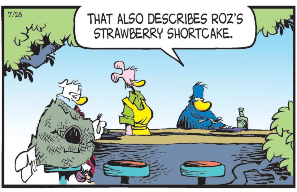 Comic book OCR: 7/28 ??? THAT ALSO DESCRIBES ROZ'S STRAWBERRY SHORTCAKE. 7/28 ??? THAT ALSO DESCRIBES ROZ'S STRAWBERRY SHORTCAKE .