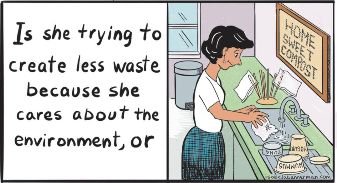 Homemaking OCR: Is she trying to create less waste because she cares about the environmentor HOME SWEET COMPOST VNOL US Iu90AN SOWWOH isabellabannerman.com Is she trying to create less waste because she cares about the environmentor HOME SWEET COMPOST VNOL US Iu90AN SOWWOH isabellabannerman.com