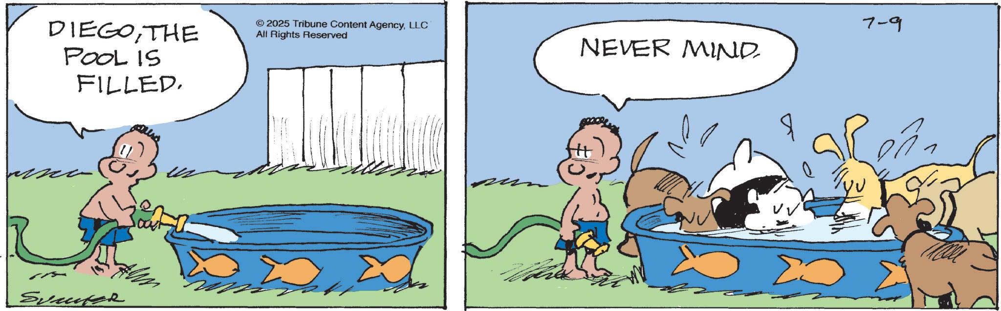 Fiction OCR: DIEGOTHE POOL IS FILLED. © 2025 Tribune Content AgencyLLC All Rights Reserved NEVER MIND. Svunter H 7-9 ?? DIEGOTHE POOL IS FILLED . © 2025 Tribune Content AgencyLLC All Rights Reserved NEVER MIND . Svunter H 7-9 ??