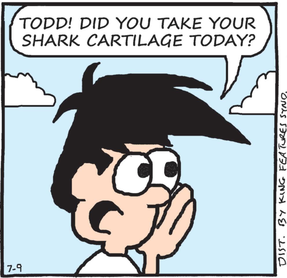 Photo caption OCR: 7-9 TODD! DID YOU TAKE YOUR SHARK CARTILAGE TODAY? DIST. BY KING FEATURES SYNO. 7-9 TODD ! DID YOU TAKE YOUR SHARK CARTILAGE TODAY ? DIST . BY KING FEATURES SYNO .