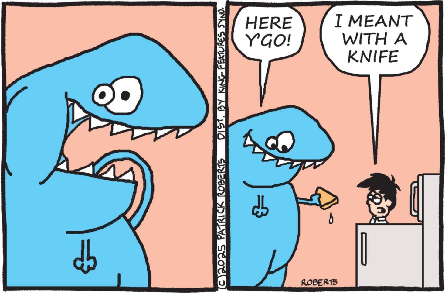 Jaw OCR: db © 2025 PATRICK ROBERTS DISTBY KING FEATURES SYNO. Y'GO! HERE KNIFE WITH A I MEANT ROBERTS db © 2025 PATRICK ROBERTS DISTBY KING FEATURES SYNO . Y'GO ! HERE KNIFE WITH A I MEANT ROBERTS