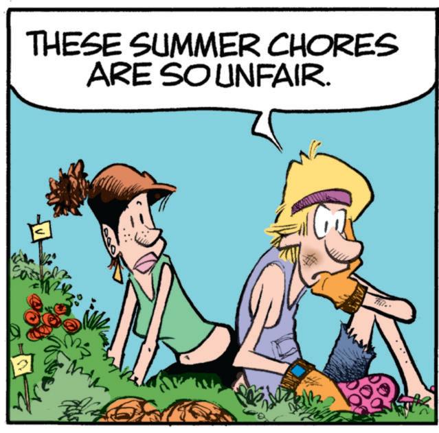 Fictional character OCR: THESE SUMMER CHORES ARE SO UNFAIR. V THESE SUMMER CHORES ARE SO UNFAIR . V