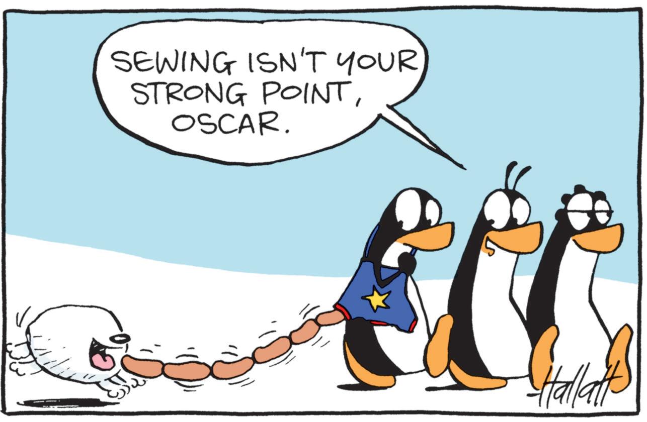 Clip art OCR: SEWING ISN'T YOUR STRONG POINTOSCAR. Hallatt SEWING ISN'T YOUR STRONG POINTOSCAR . Hallatt