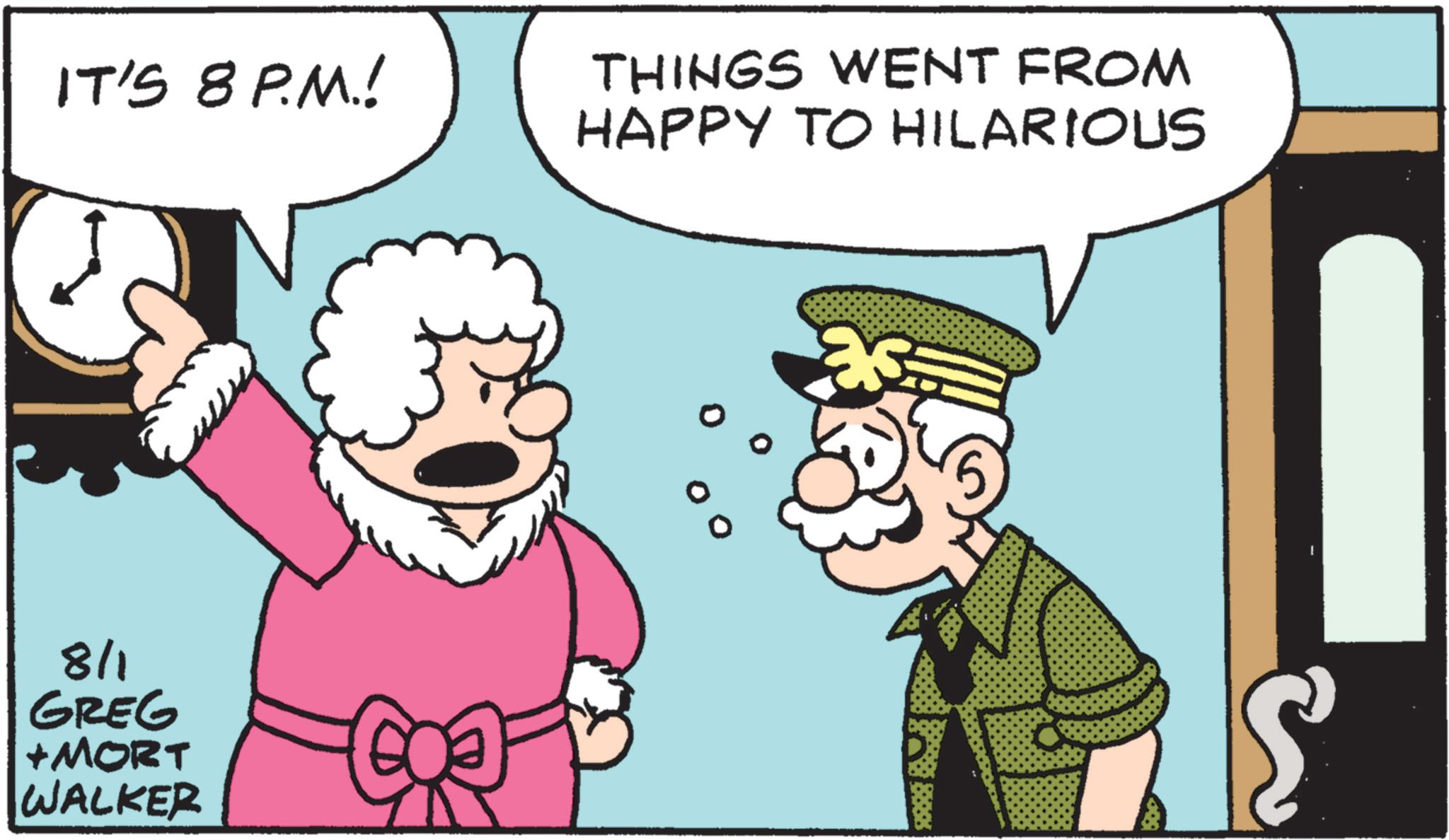 Gesture OCR: 8/1 GREG +MORT WALKER IT'S 8 P.M.! THINGS WENT FROM HAPPY TO HILARIOUS 600 8/1 GREG + MORT WALKER IT'S 8 P.M. ! THINGS WENT FROM HAPPY TO HILARIOUS 600