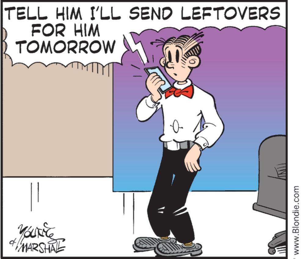 Animated cartoon OCR: MARSHAL TELL HIM I'LL SEND LEFTOVERS FOR HIM TOMORROW ? www.Blondie.com MARSHAL TELL HIM I'LL SEND LEFTOVERS FOR HIM TOMORROW ? www.Blondie.com