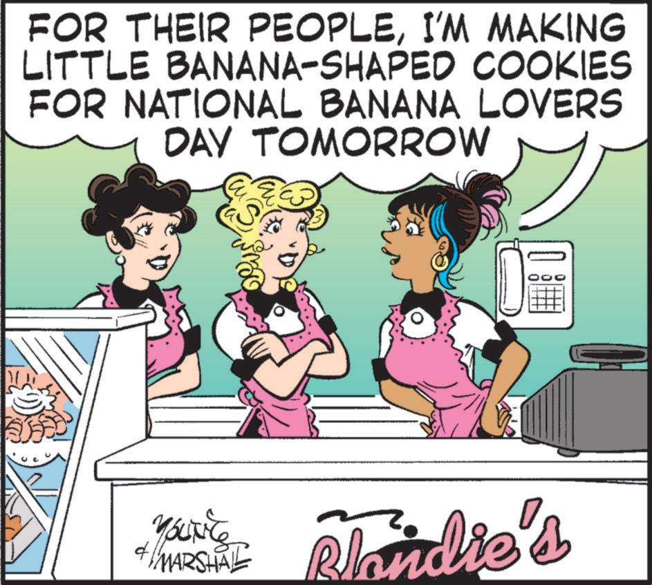 Comic book OCR: FOR THEIR PEOPLEI'M MAKING LITTLE BANANA-SHAPED COOKIES FOR NATIONAL BANANA LOVERS DAY TOMORROW S f YOUN'ES + MARSHAL Phúdie's FOR THEIR PEOPLEI'M MAKING LITTLE BANANA - SHAPED COOKIES FOR NATIONAL BANANA LOVERS DAY TOMORROW S f YOUN'ES + MARSHAL Phúdie's