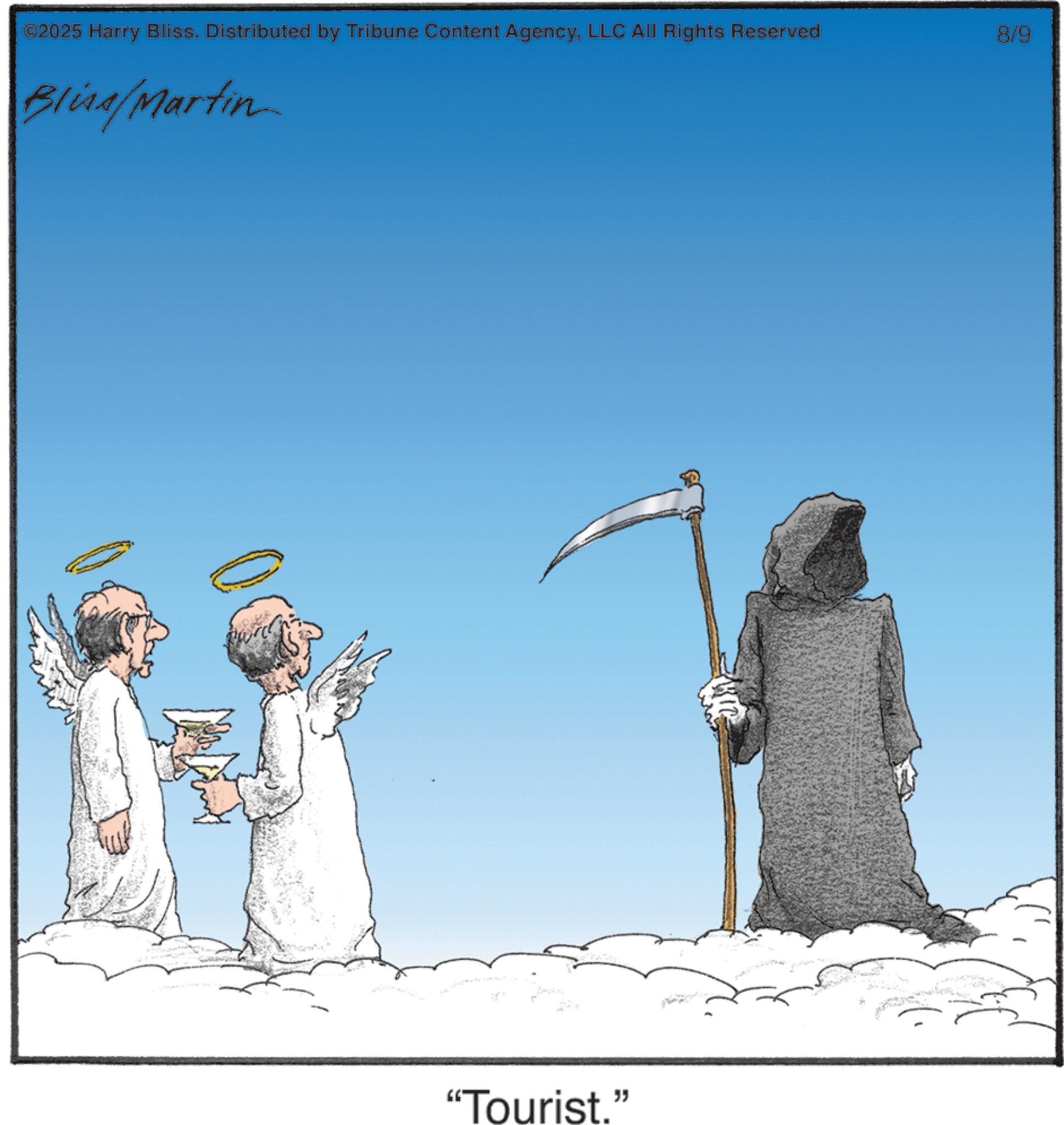 Animated cartoon OCR: ©2025 Harry Bliss. Distributed by Tribune Content AgencyLLC All Rights Reserved 8/9 Bliss/Martin "Tourist." © 2025 Harry Bliss . Distributed by Tribune Content AgencyLLC All Rights Reserved 8/9 Bliss / Martin " Tourist . "