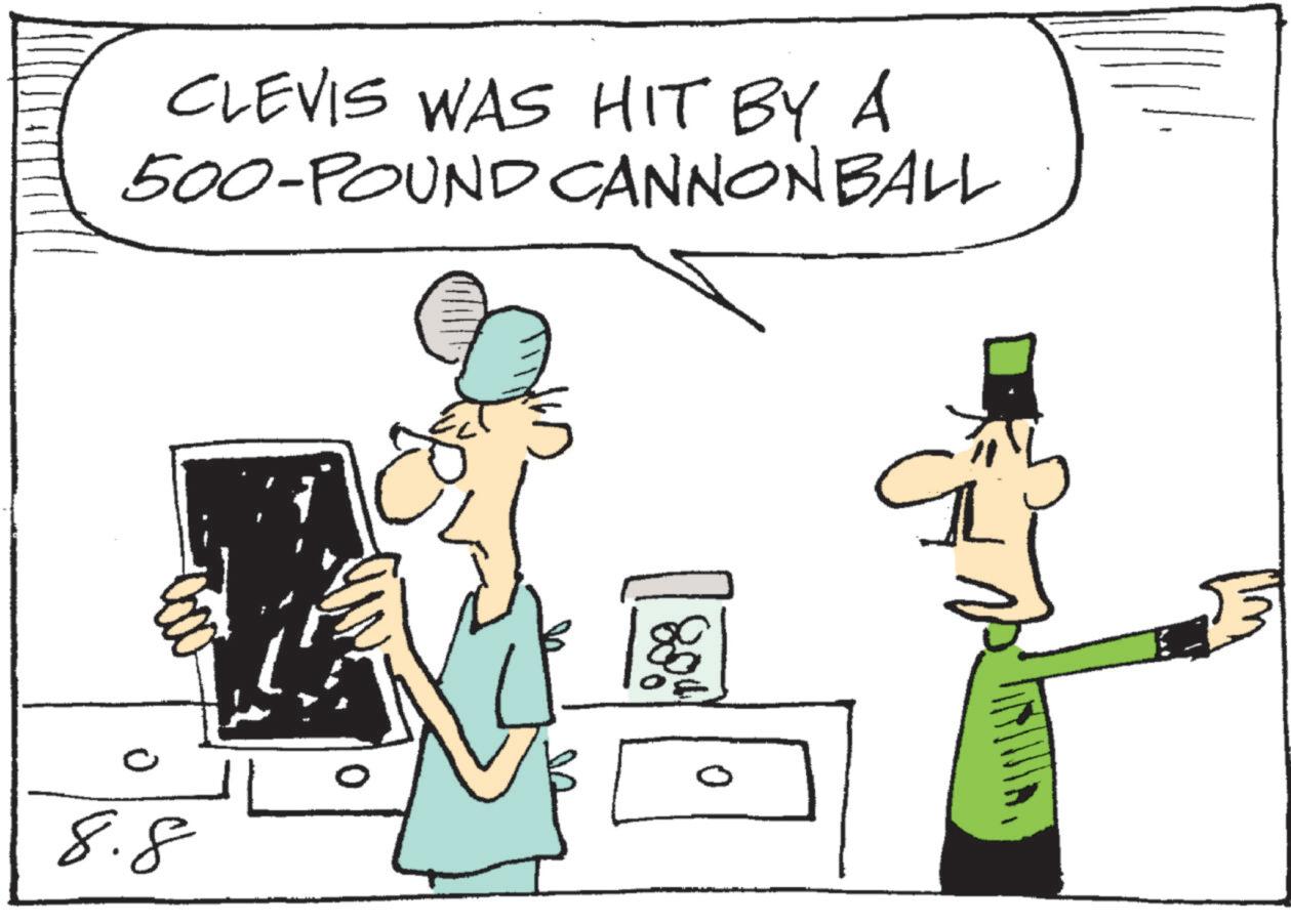 Graphics OCR: CLEVIS WAS HIT BY A 500-POUND CANNONBALL 0 8.8 CLEVIS WAS HIT BY A 500 - POUND CANNONBALL 0 8.8