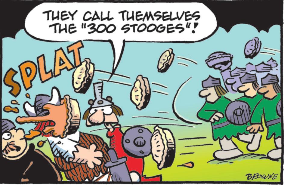 Animation OCR: THEY CALL THEMSELVES THE "300 STOOGES"! SPLAT BROWNE THEY CALL THEMSELVES THE " 300 STOOGES " ! SPLAT BROWNE
