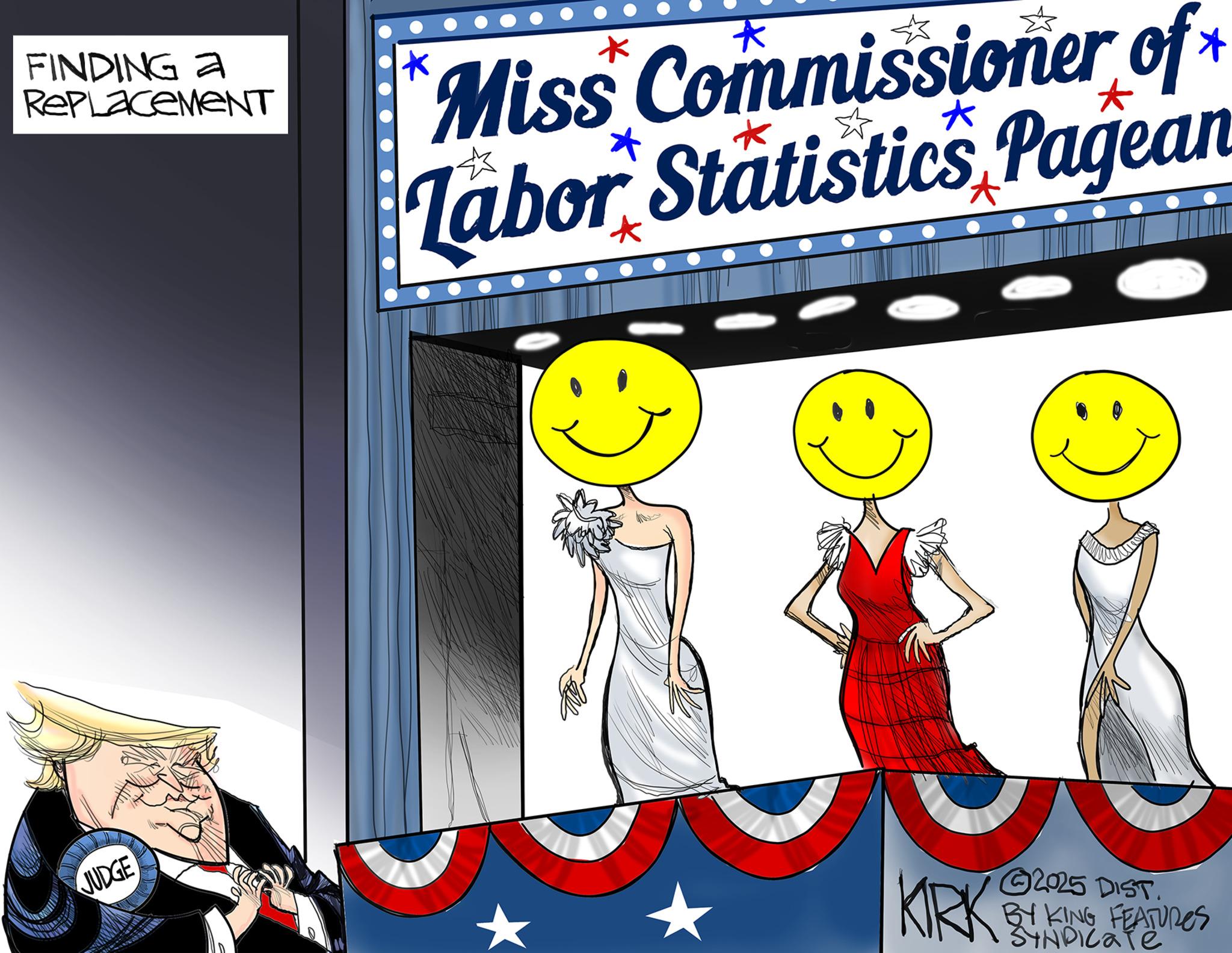 Animation OCR: FINDING a REPLACEMENT JUDGE * Miss Commissioner of + ? * * Tabor Statistics Pagean KIRK 2025 DIST. BY KING FEATURES SYNDICATE FINDING a REPLACEMENT JUDGE * Miss Commissioner of + ? * * Tabor Statistics Pagean KIRK 2025 DIST . BY KING FEATURES SYNDICATE
