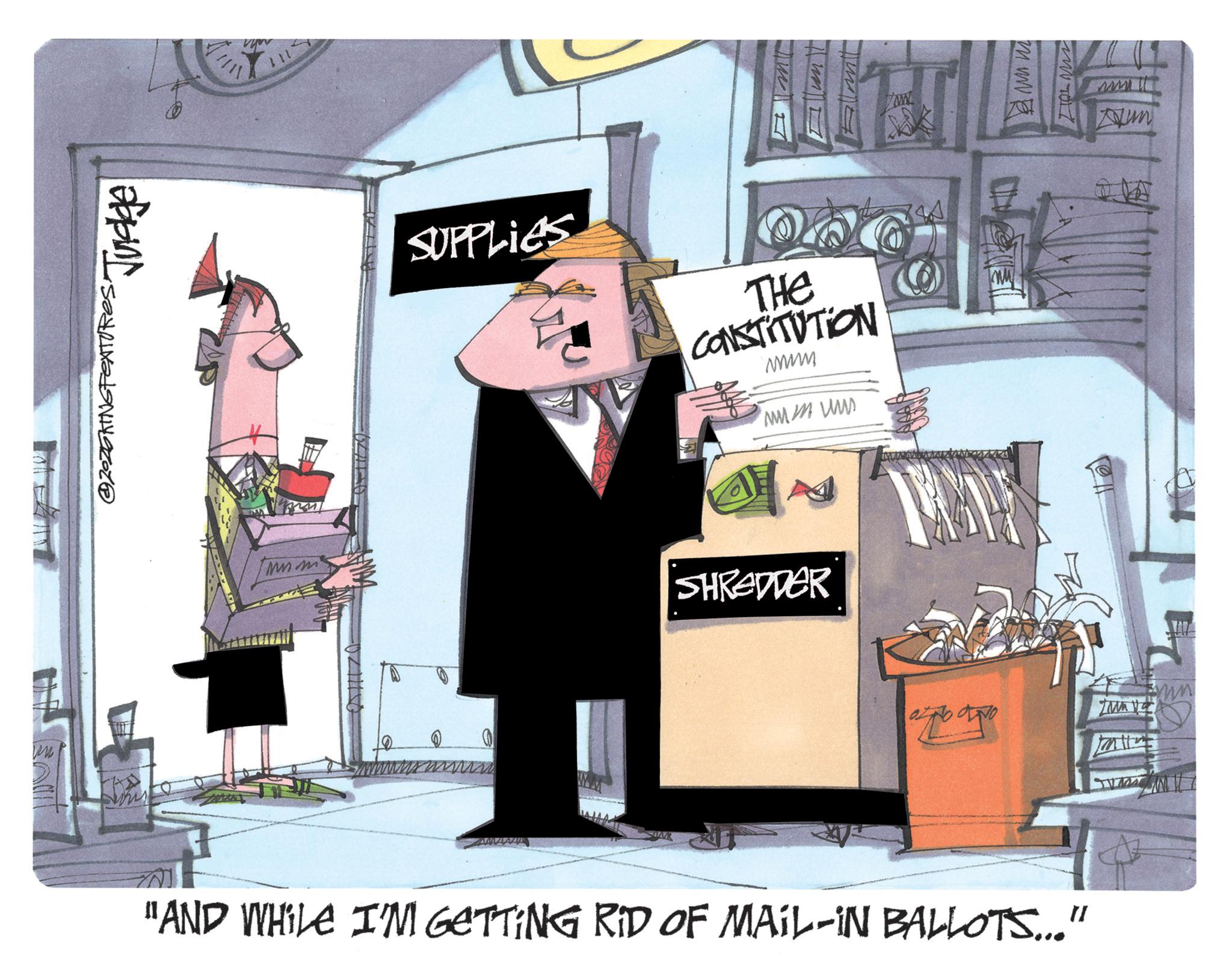 Animation OCR: ?? @20zKINGFEXTURESJudge mmm SUPPLIES THE CONSTITUTION www ??? ?? SHRADDER ? "AND WHILE I'M GETTING RID OF MAIL-IN BALLOTS...' II mu ?? @ 20zKINGFEXTURESJudge mmm SUPPLIES THE CONSTITUTION www ??? ?? SHRADDER ? " AND WHILE I'M GETTING RID OF MAIL - IN BALLOTS ... ' II mu
