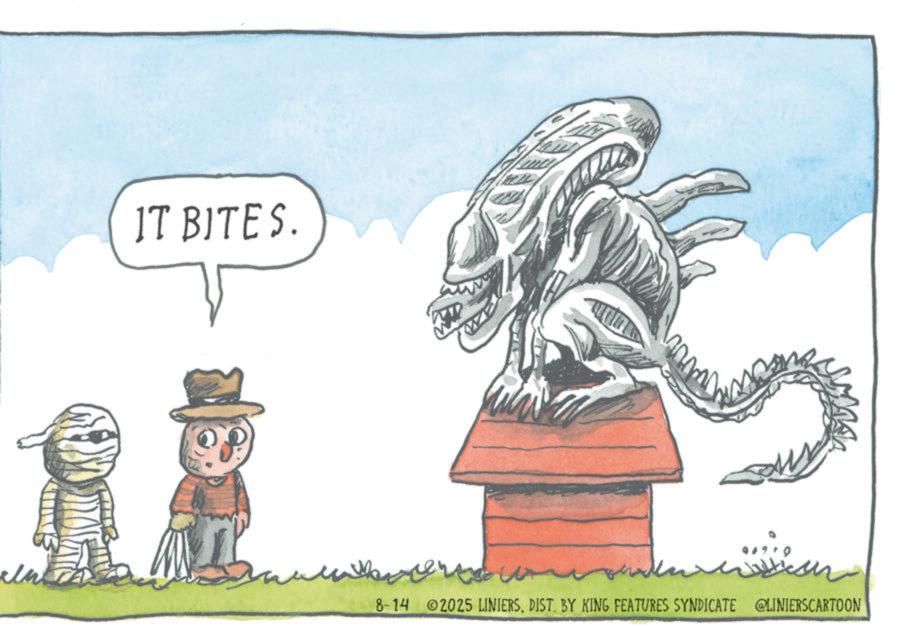 Fiction OCR: IT BITES. 8-142025 LINIERSDIST. BY KING FEATURES SYNDICATE @LINIERSCARTOON IT BITES . 8-142025 LINIERSDIST . BY KING FEATURES SYNDICATE @LINIERSCARTOON