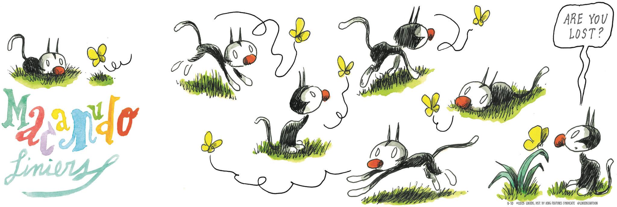 Clip art OCR: 0 Manto Liniers ARE YOU LOST? 8-10 2025 LINIERSDIST. BY KING FEATURES SYNDICATE @LINIERSCARTOON 0 Manto Liniers ARE YOU LOST ? 8-10 2025 LINIERSDIST . BY KING FEATURES SYNDICATE @LINIERSCARTOON