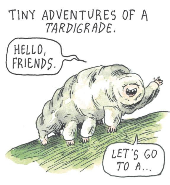 OCR: TINY ADVENTURES OF A TARDIGRADE. HELLOFRIENDS. LET'S GO TO A... TINY ADVENTURES OF A TARDIGRADE . HELLOFRIENDS . LET'S GO TO A ...