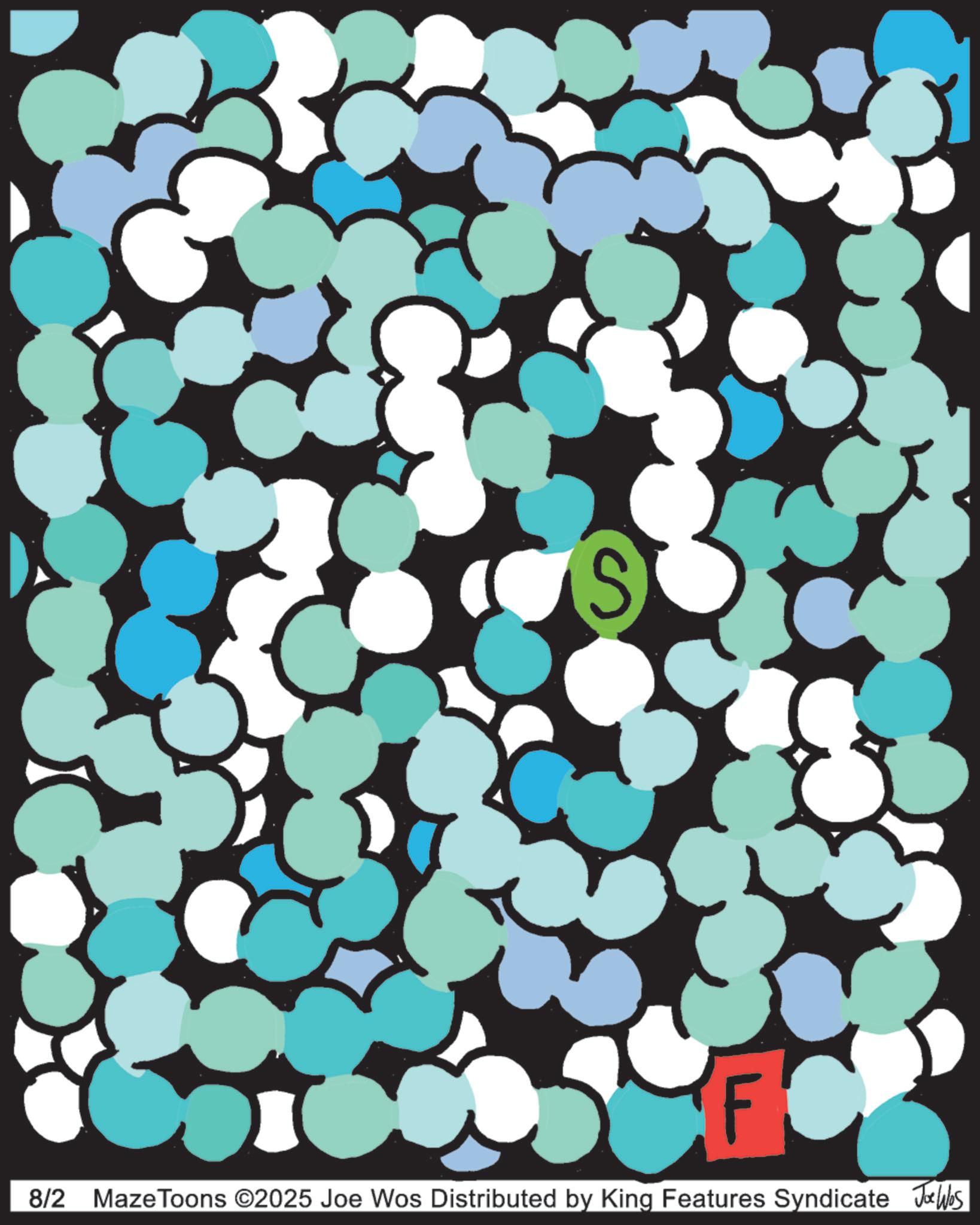 Graphic design OCR: S F 8/2 Maze Toons ©2025 Joe Wos Distributed by King Features Syndicate Jobs S F 8/2 Maze Toons © 2025 Joe Wos Distributed by King Features Syndicate Jobs