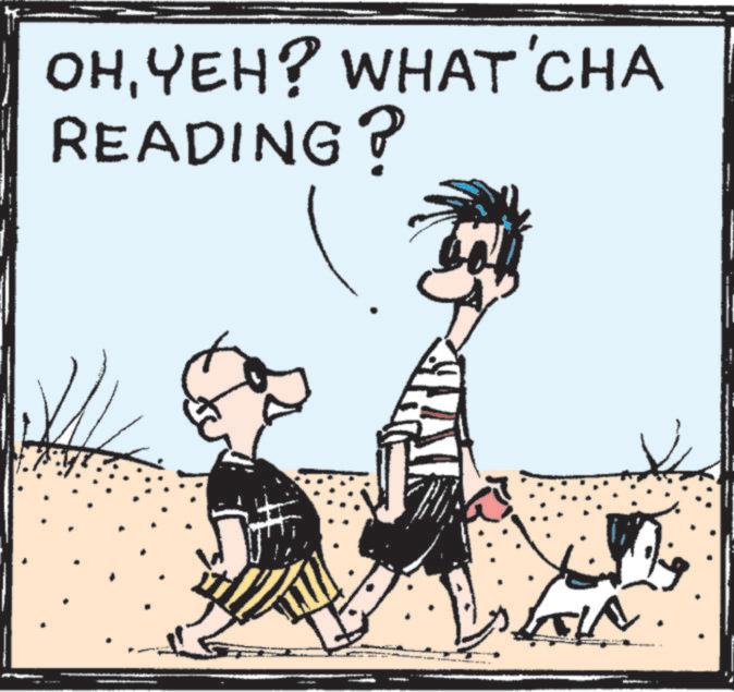 Photo caption OCR: OHYEH? WHAT'CHA READING? OHYEH ? WHAT'CHA READING ?