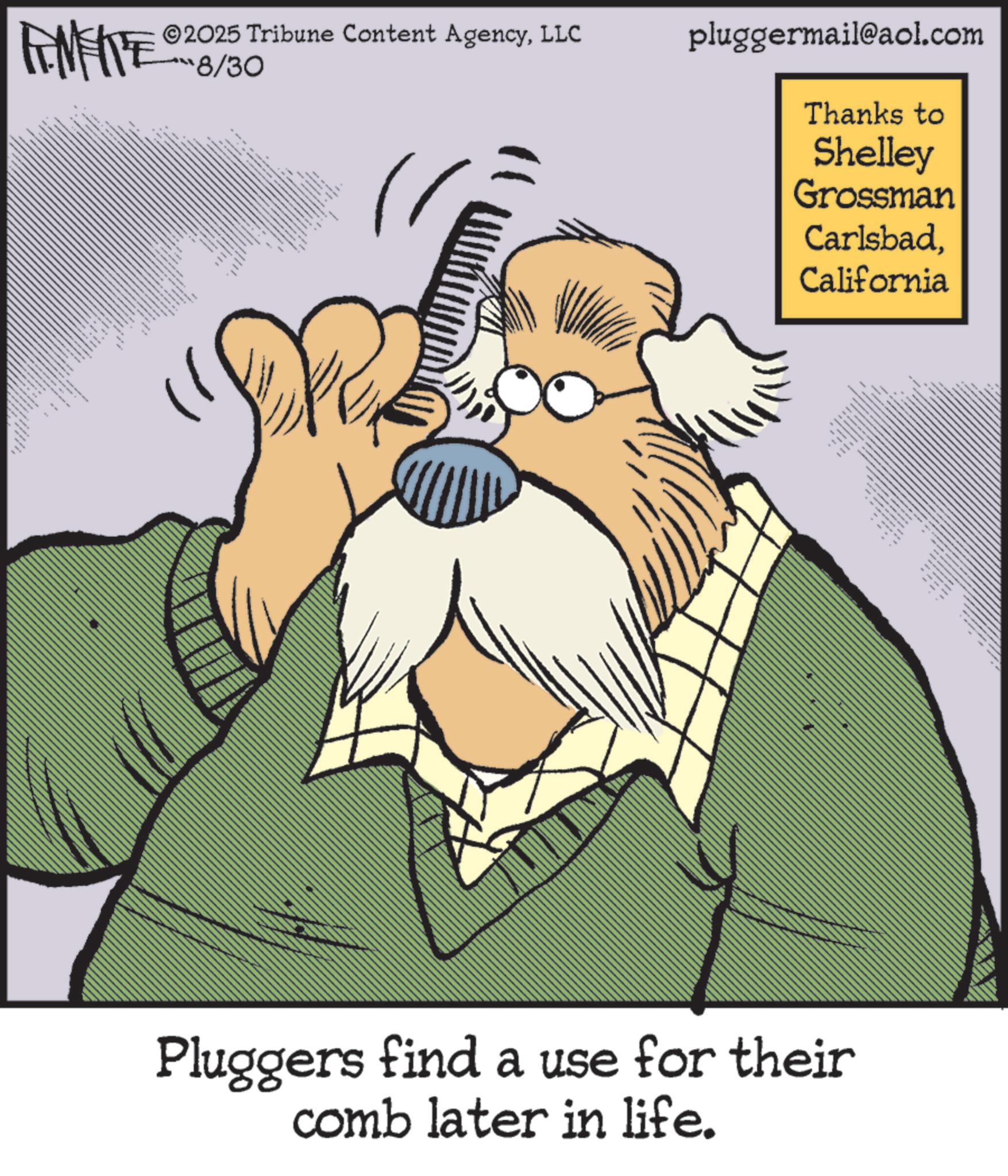 Pleased OCR: METE 2025 Tribune Content AgencyLLC 8/30 pluggermail@aol.com _ .. - www Thanks to Shelley Grossman CarlsbadCalifornia Pluggers find a use for their comb later in life. METE 2025 Tribune Content AgencyLLC 8/30 pluggermail@aol.com _ .. - www Thanks to Shelley Grossman CarlsbadCalifornia Pluggers find a use for their comb later in life .