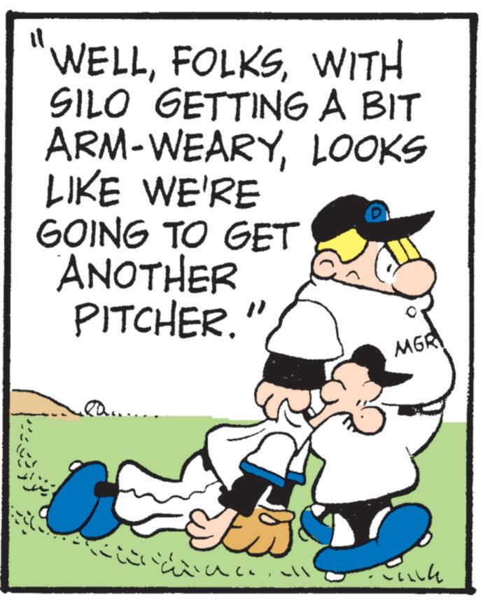 Animation OCR: 11 WELLWITH SILO GETTING A BIT ARM-WEARYLOOKS LIKE WE'RE GOING TO GET ANOTHER PITCHER." MGR ???? -11 ! ???? 11 WELLWITH SILO GETTING A BIT ARM - WEARYLOOKS LIKE WE'RE GOING TO GET ANOTHER PITCHER . " MGR ???? -11 ! ????