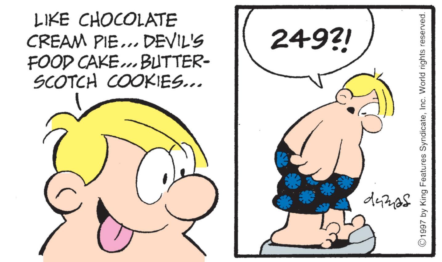 Animation OCR: LIKE CHOCOLATE CREAM PIE... DEVIL'S FOOD CAKE... BUTTER- SCOTCH COOKIES... 249?! dumps 1997 by King Features SyndicateInc. World rights reserved. LIKE CHOCOLATE CREAM PIE ... DEVIL'S FOOD CAKE ... BUTTER- SCOTCH COOKIES ... 249 ?! dumps 1997 by King Features SyndicateInc. World rights reserved .