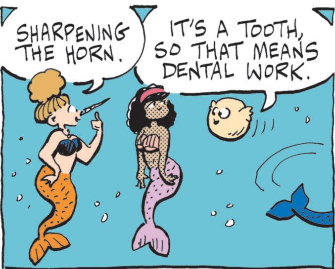Pleased OCR: SHARPENING THE HORN. IT'S A TOOTHSO THAT MEANS DENTAL WORK. Googon SHARPENING THE HORN . IT'S A TOOTHSO THAT MEANS DENTAL WORK . Googon