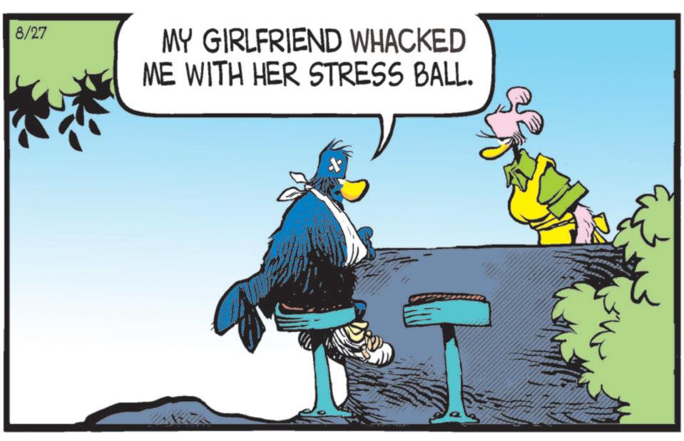 Comic book OCR: 8/27 MY GIRLFRIEND WHACKED ME WITH HER STRESS BALL. 8/27 MY GIRLFRIEND WHACKED ME WITH HER STRESS BALL .