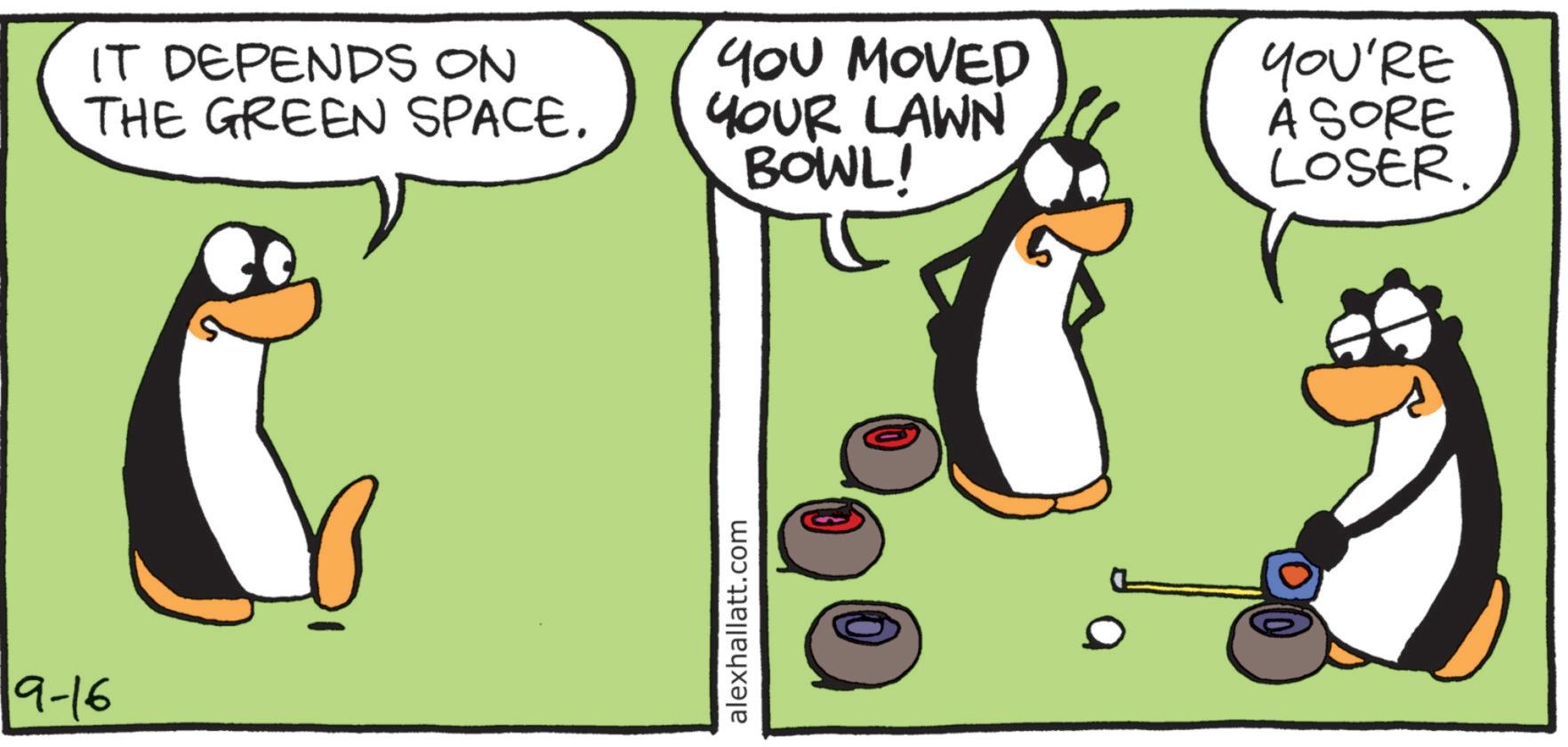 Graphics OCR: 9-16 IT DEPENDS ON YOU MOVED THE GREEN SPACE. YOUR LAWN YOU'RE ASORE BOWL! LOSER. alexhallatt.com 9-16 IT DEPENDS ON YOU MOVED THE GREEN SPACE . YOUR LAWN YOU'RE ASORE BOWL ! LOSER . alexhallatt.com