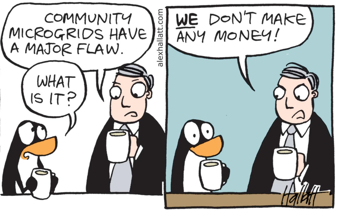 Beak OCR: COMMUNITY MICROGRIDS HAVE A MAJOR FLAW. WHAT IS IT? alexhallatt.com WE DON'T MAKE ANY MONEY! Hallm COMMUNITY MICROGRIDS HAVE A MAJOR FLAW . WHAT IS IT ? alexhallatt.com WE DON'T MAKE ANY MONEY ! Hallm