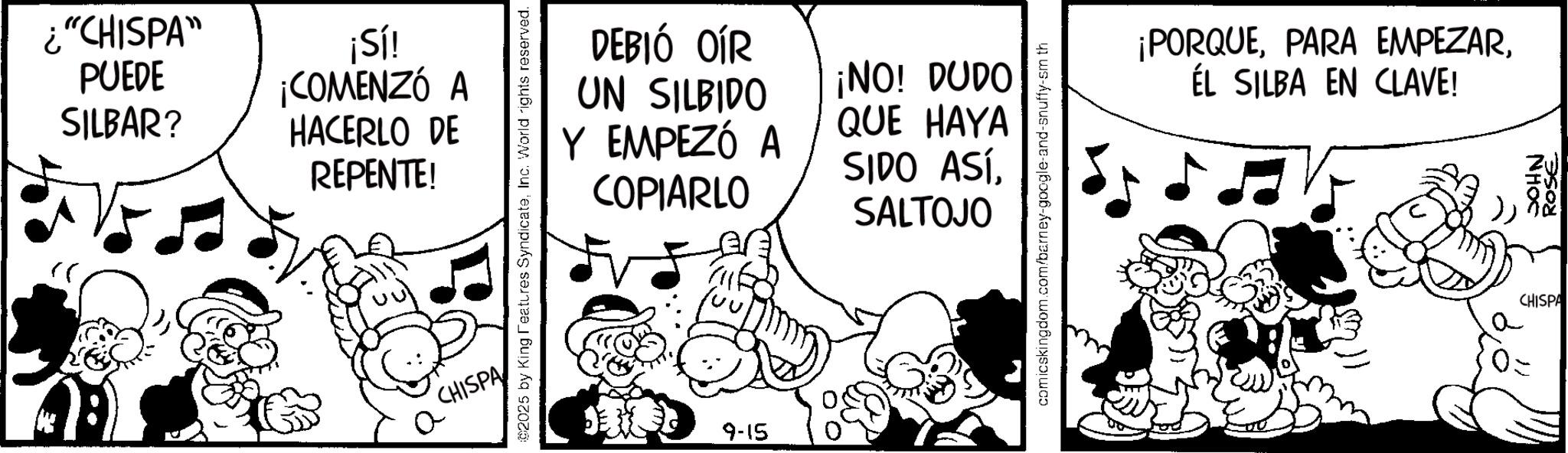 Animation OCR: ¿"CHISPA" PUEDE SILBAR? ¡Sí! ¡COMENZÓ A HACERLO DE REPENTE! DEBIÓ OÍR ¡PORQUEUN SILBIDO ¡NO! DUDO ÉL SILBA EN CLAVE! QUE HAYA Y EMPEZÓ A SIDO ASÍCOPIARLO SALTOJO CHISPA a 9-15 a 0= CHISPA JOHN ROSE ¿ " CHISPA " PUEDE SILBAR ? ¡ Sí ! ¡ COMENZÓ A HACERLO DE REPENTE ! DEBIÓ OÍR ¡ PORQUEPARA EMPEZARUN SILBIDO ¡ NO ! DUDO ÉL SILBA EN CLAVE ! QUE HAYA Y EMPEZÓ A SIDO ASÍCOPIARLO SALTOJO CHISPA a 9-15 a 0 = CHISPA JOHN ROSE