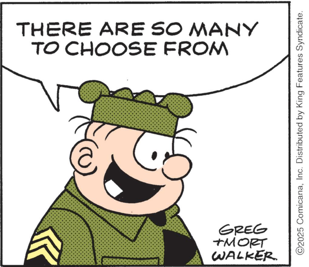 Comics OCR: THERE ARE SO MANY TO CHOOSE FROM GREG +MORT WALKER ©2025 ComicanaInc. Distributed by King Features Syndicate. THERE ARE SO MANY TO CHOOSE FROM GREG + MORT WALKER © 2025 ComicanaInc. Distributed by King Features Syndicate .