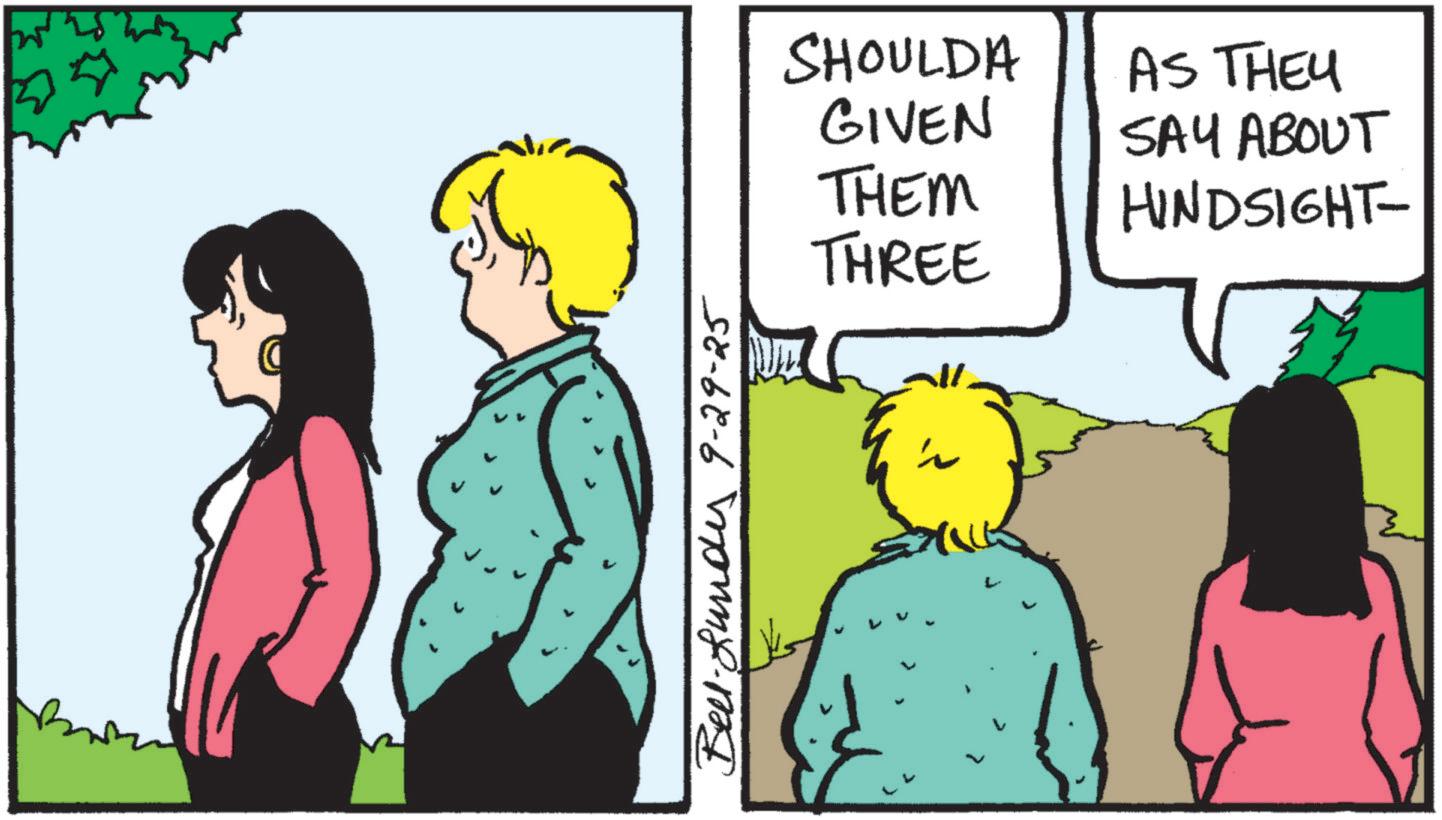 Animated cartoon OCR: Bell-fundes 9-29-25 SHOULDA AS THEY GIVEN SAY ABOUT THEM HINDSIGHT- THREE Bell - fundes 9-29-25 SHOULDA AS THEY GIVEN SAY ABOUT THEM HINDSIGHT- THREE