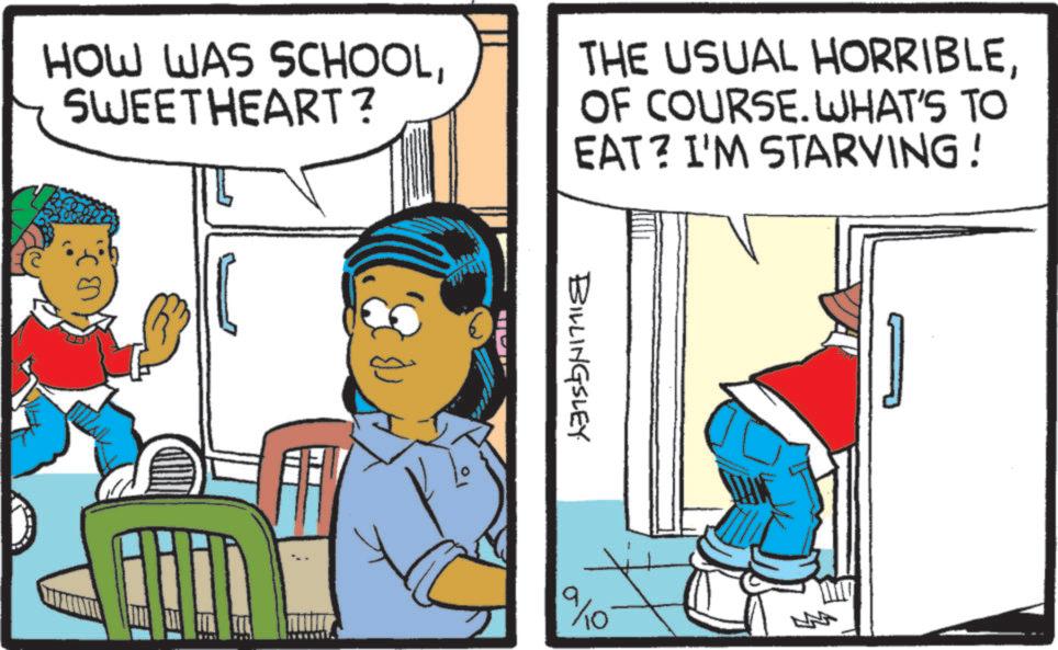 Animation OCR: HOW WAS SCHOOLSWEETHEART? THE USUAL HORRIBLEOF COURSE. WHAT'S TO EAT? I'M STARVING! BILLINGSLEY 9/10 HOW WAS SCHOOLSWEETHEART ? THE USUAL HORRIBLEOF COURSE . WHAT'S TO EAT ? I'M STARVING ! BILLINGSLEY 9/10