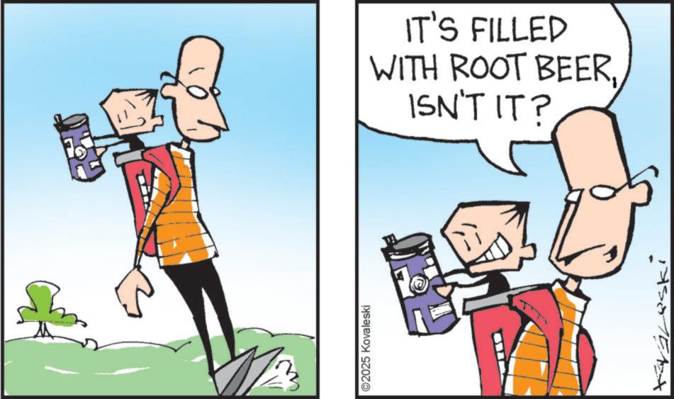Graphic design OCR: ©2025 Kovaleski IT'S FILLED WITH ROOT BEERISN'T IT? © 2025 Kovaleski IT'S FILLED WITH ROOT BEERISN'T IT ?